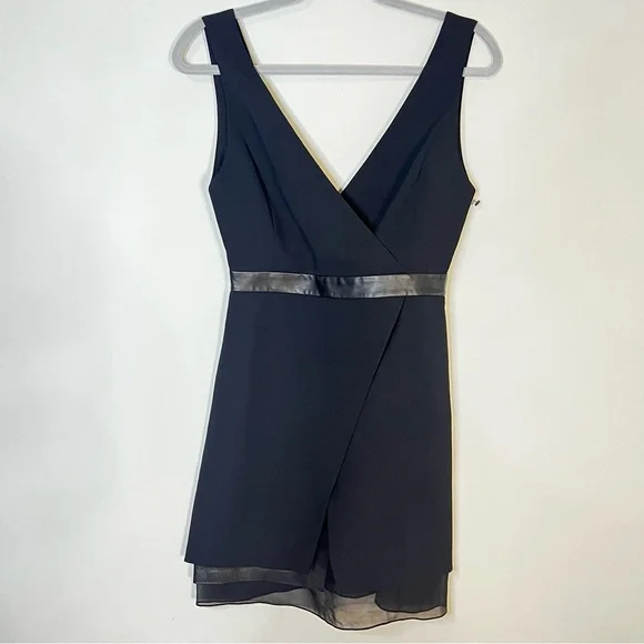 Alice + Olivia Brice layered lamb leather silk black mini sleeveless dress nwt 2 - Picture 8 of 13